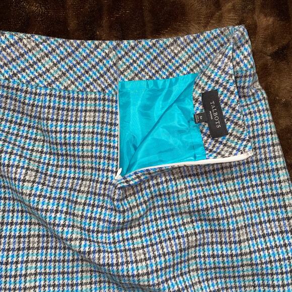Talbots 6P Blue Houndstooth‎ Plaid Wool Blend Mini Skirt VERY NICE CONDITION - Picture 6 of 9